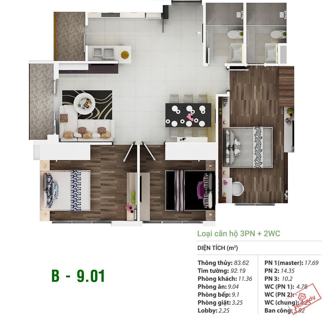 Loại căn hộ 3 Phòng ngủ + 2 WC