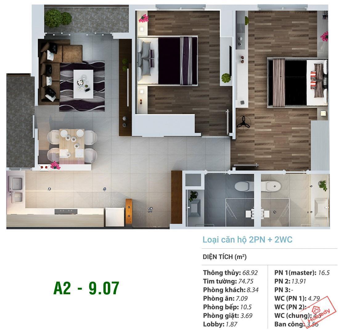 Loại căn hộ 2 Phòng ngủ + 2 WC