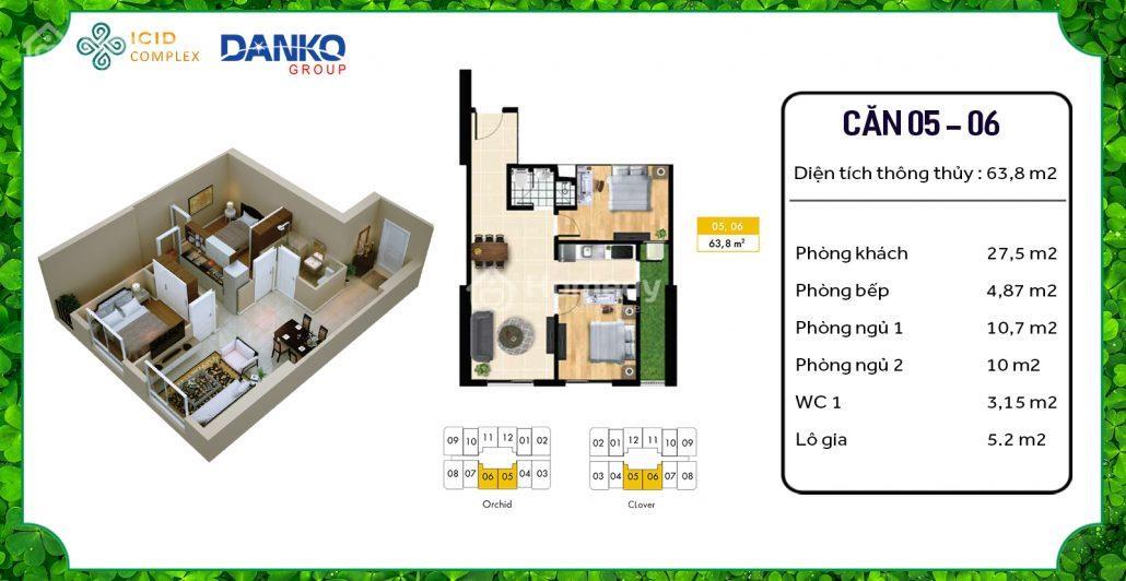 Căn hộ số 05 và 06 Thiết Kế 2PN - 1VS - Cửa Chính Tây Bắc - Ban Công Đông Nam