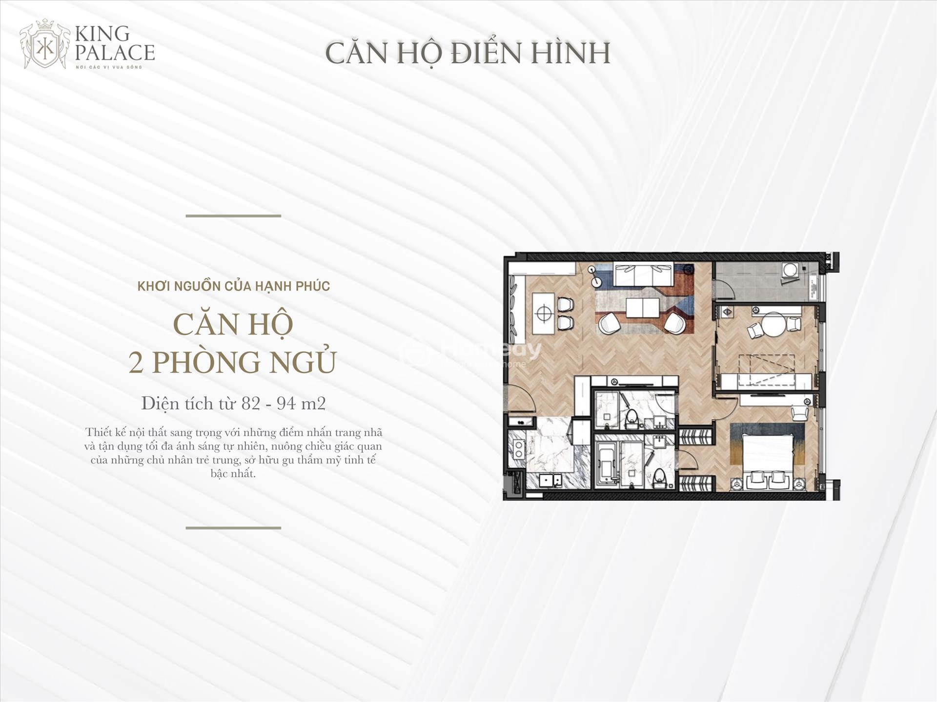 Thiết kế căn hộ 2 phòng ngủ King Palace