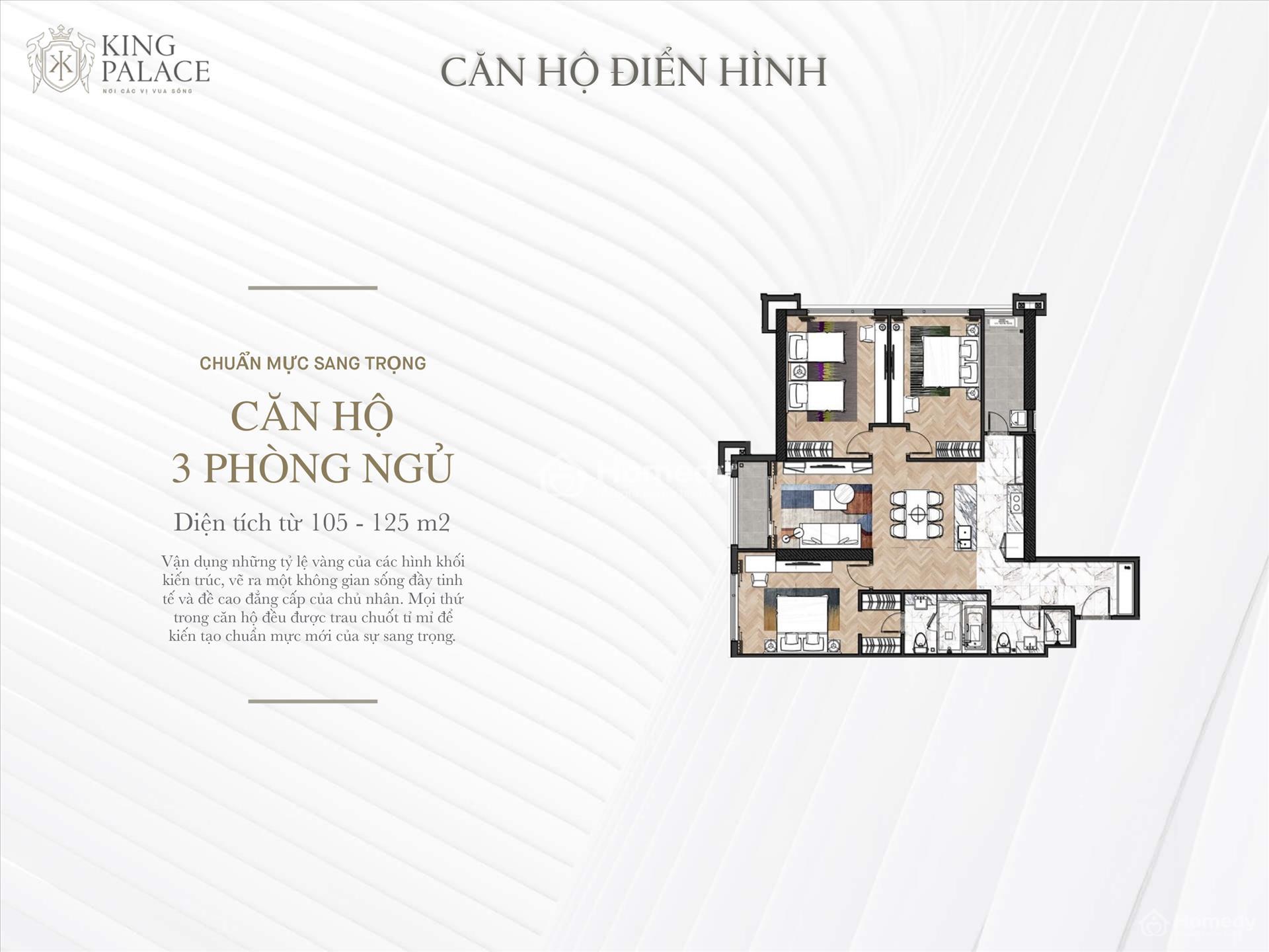 Thiết kế căn hộ 2 phòng ngủ King Palace 