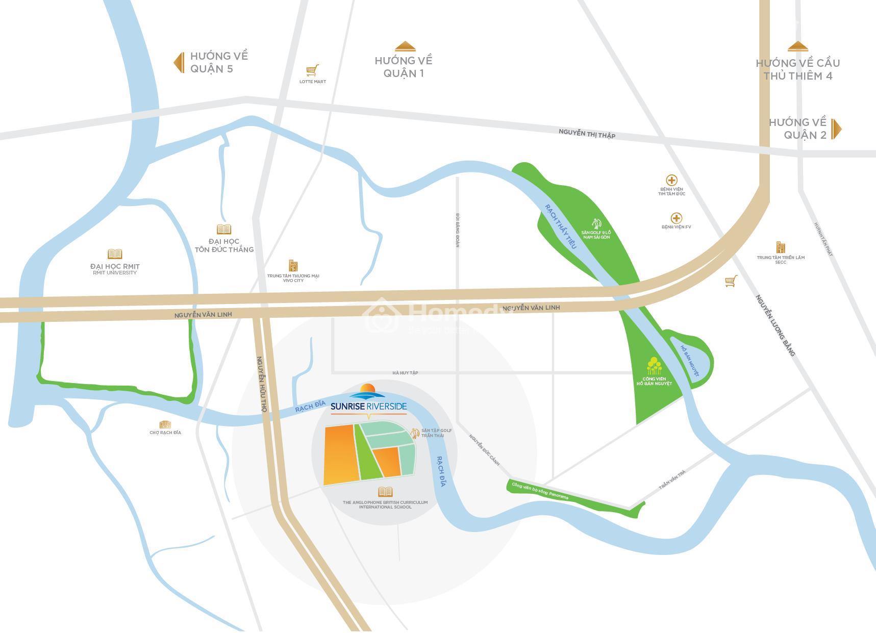 Vị trí căn hộ văn phòng Sunrise Riverside