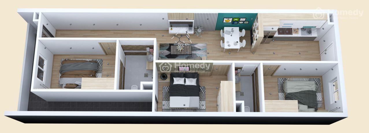 Mặt bằng thiết kế căn hộ 3 phòng ngủ