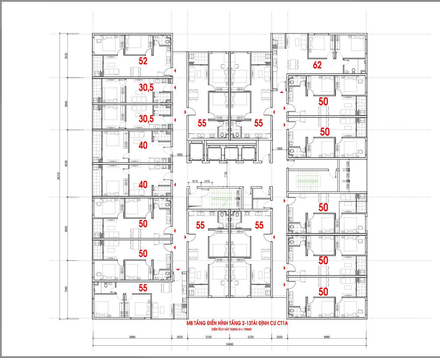 Mặt bằng điển hình toà CT1A dự án Green City