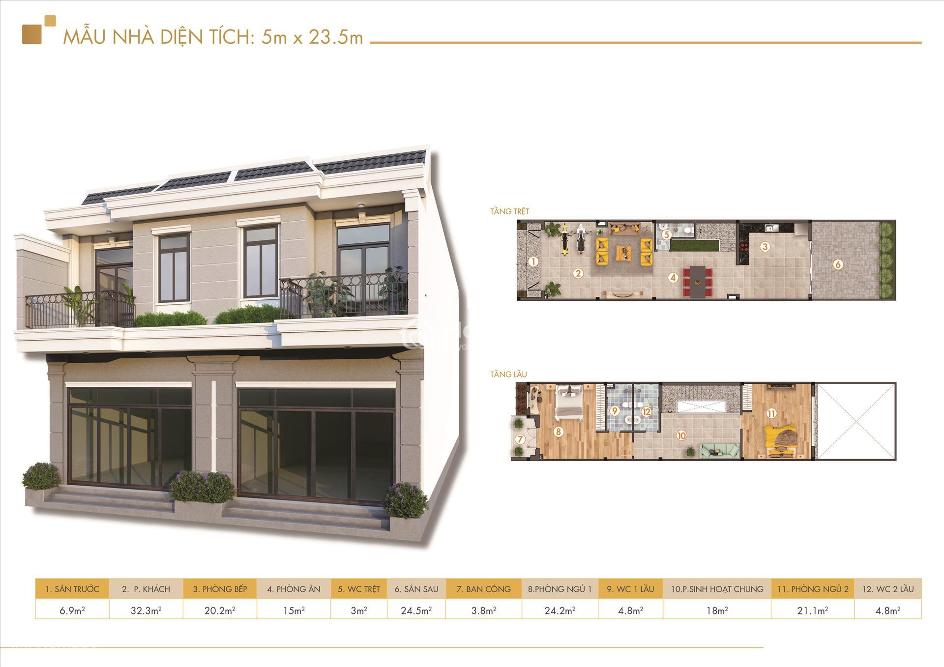 Phối cảnh mẫu nhà phố 1 trệt 1 lầu