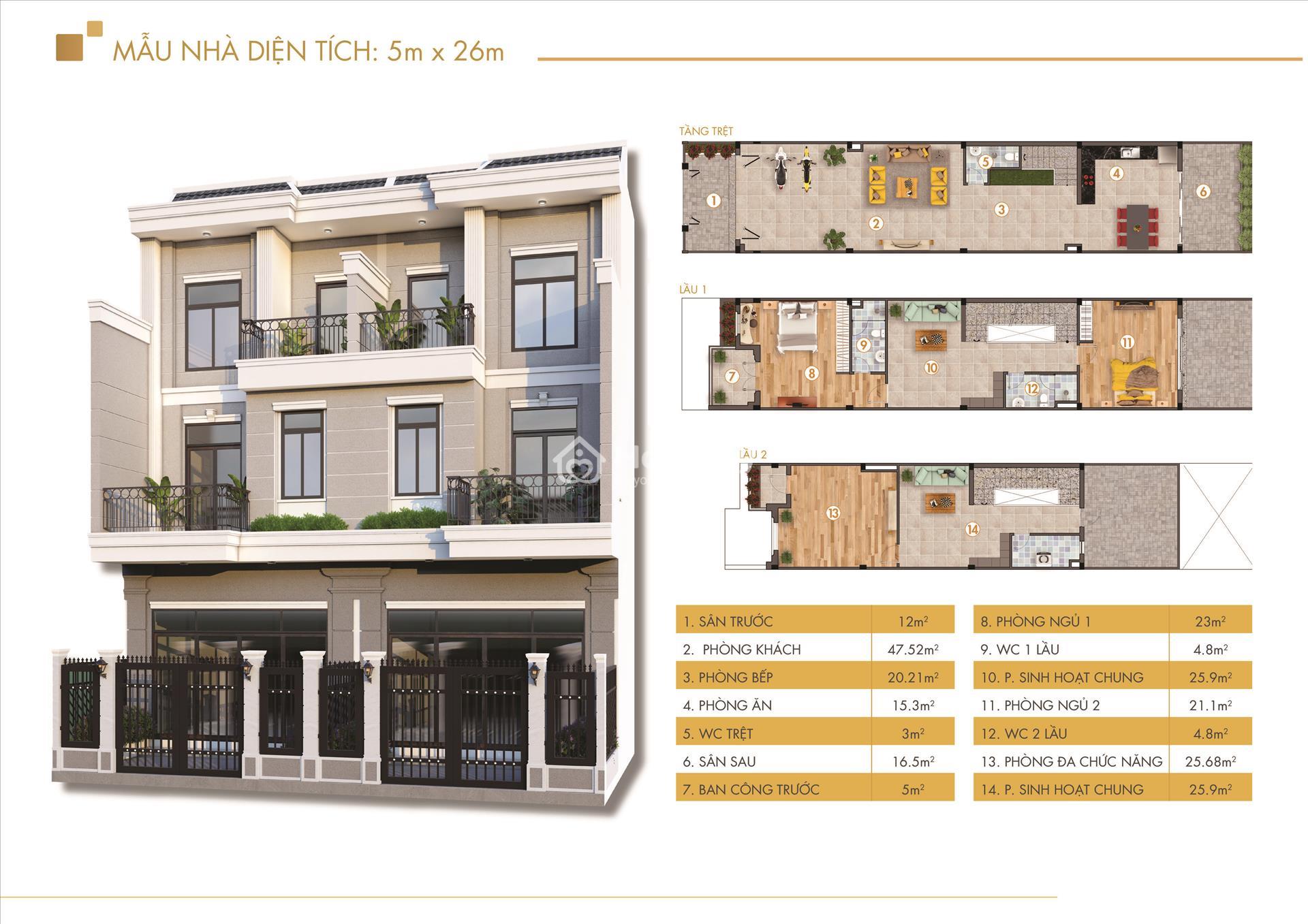 Phối cảnh mẫu nhà phố 1 trệt 2 lầu