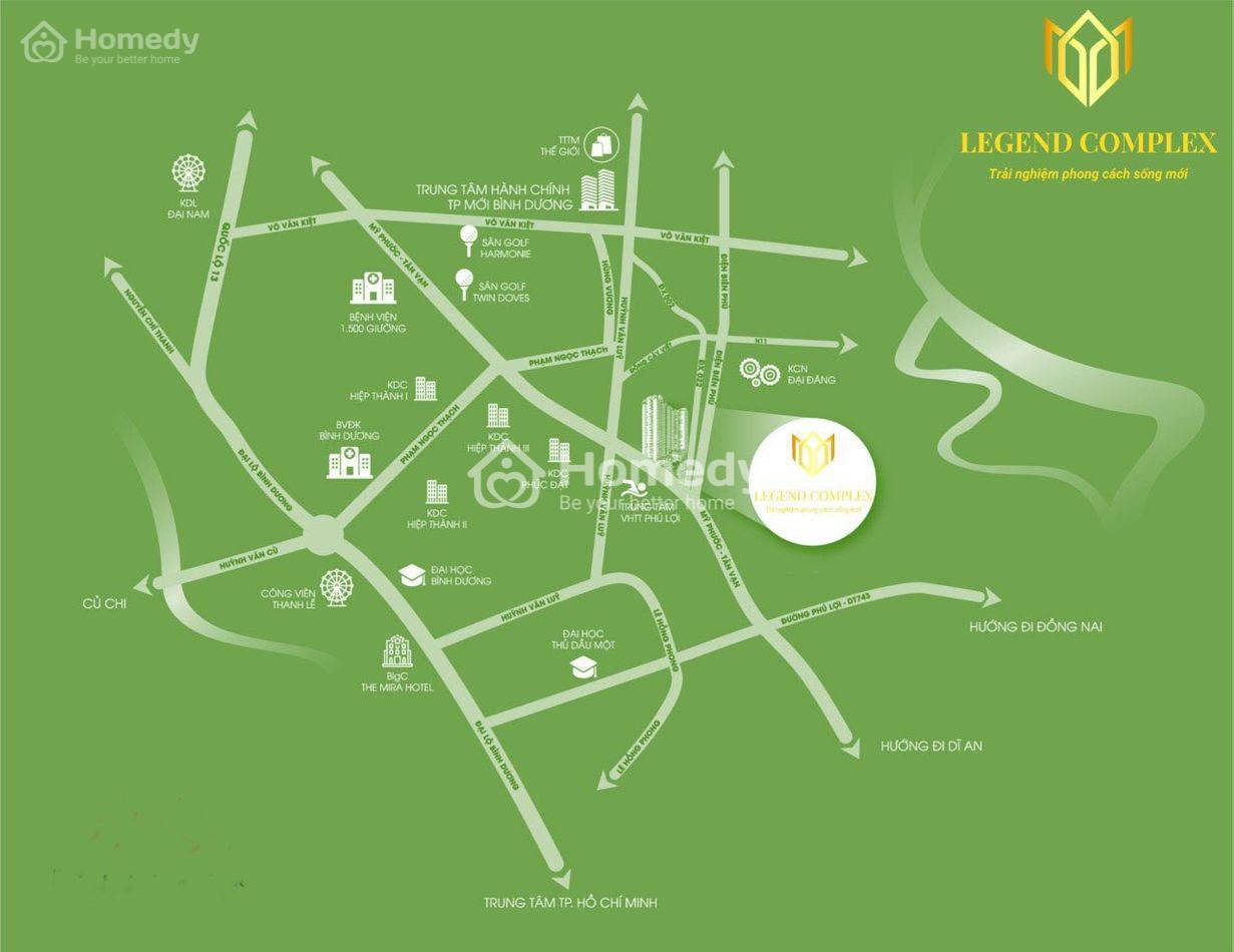 Vị trí dự án căn hộ Legend Complex Bình Dương