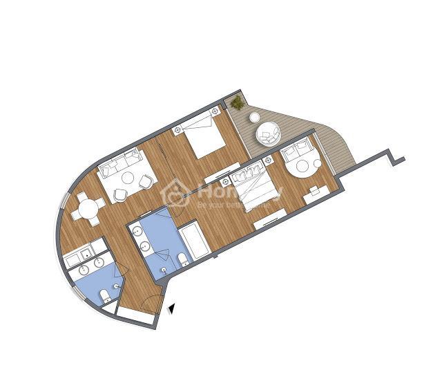 Thiết kế căn góc OSU Nx01 - 2 phòng ngủ - Căn hộ Ariyama Furama Đà Nẵng