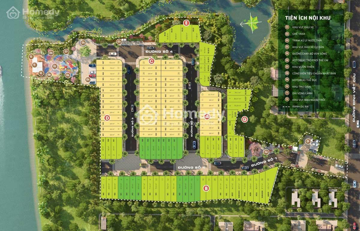 Mặt bằng phân lô chi tiết dự án Taka Garden Riverside Homes