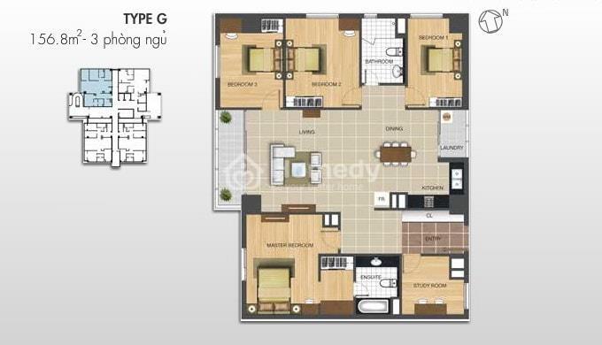 Căn hộ 3 phòng ngủ Hera 96m2