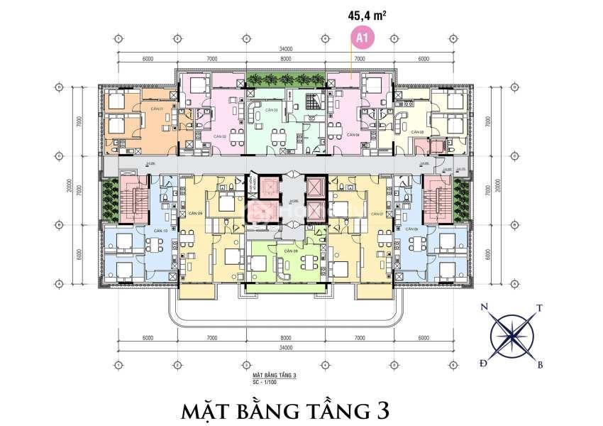 Mặt bằng tầng 3 của dự án The First Minh Linh Compound