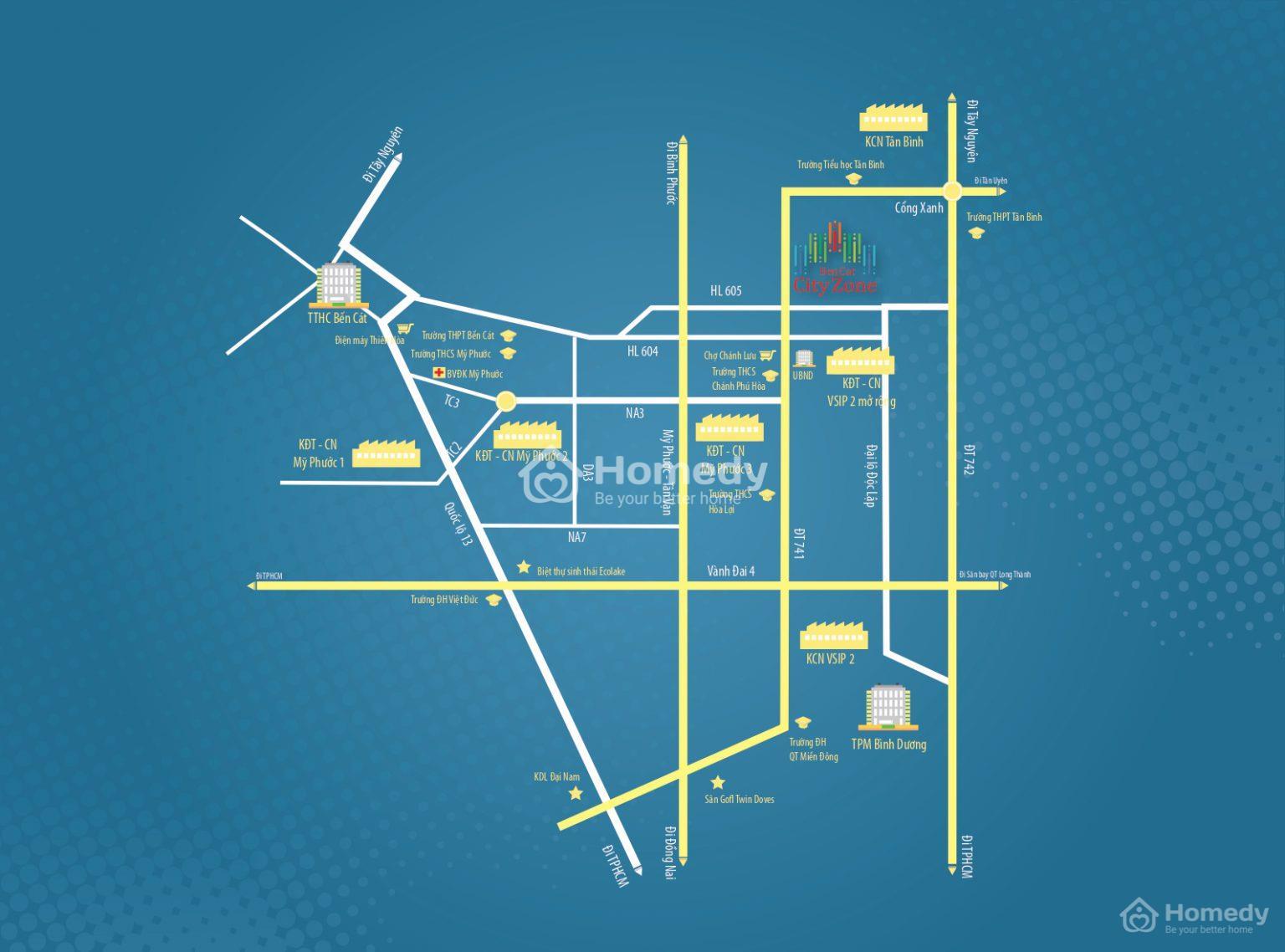 Vị trí Dự án Bến Cát City Zone (Khu nhà ở Chánh Hưng)