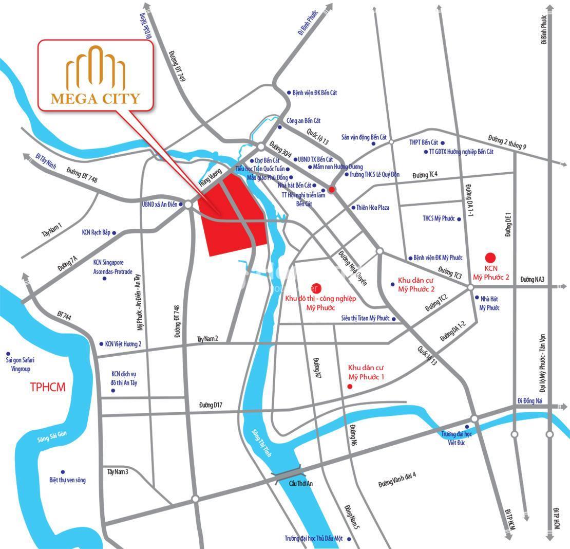 Vị trí Dự án Mega City Bến Cát 