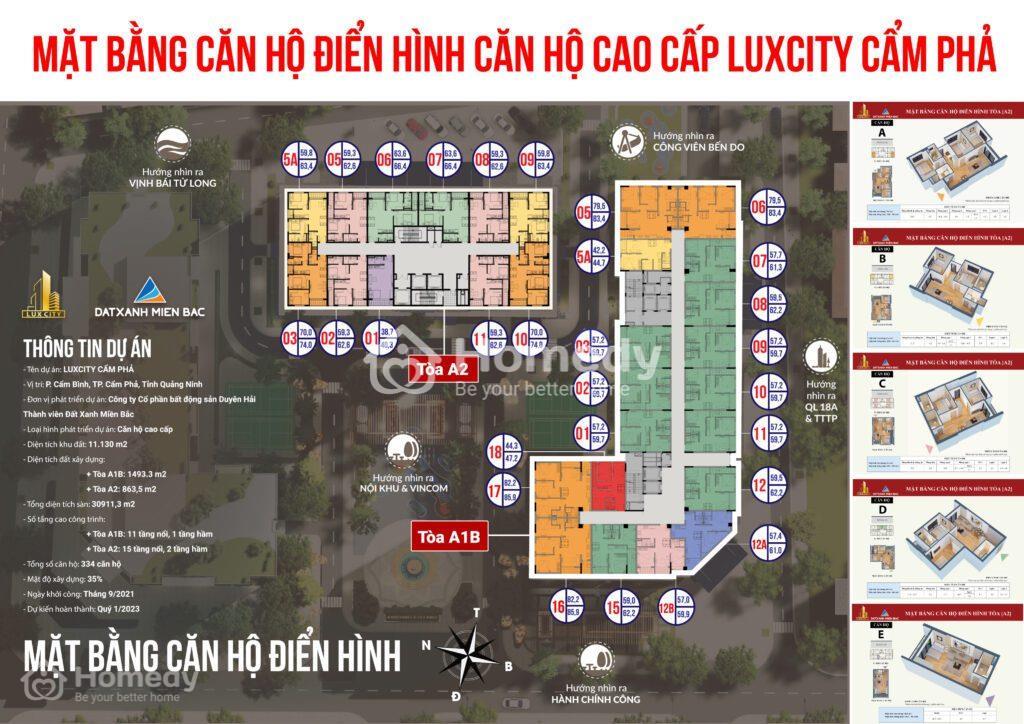 Mặt bằng căn hộ điển hình Dự án Luxcity Cẩm Phả
