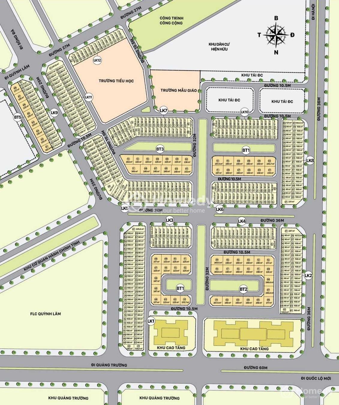 Mặt bằng phân lô Hòa Bình New City (KDC Sudico Hòa Bình)
