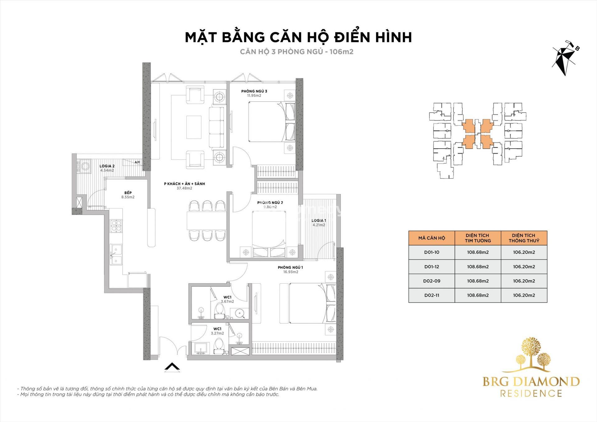 Thiết kế căn hộ 3PN - 106m2