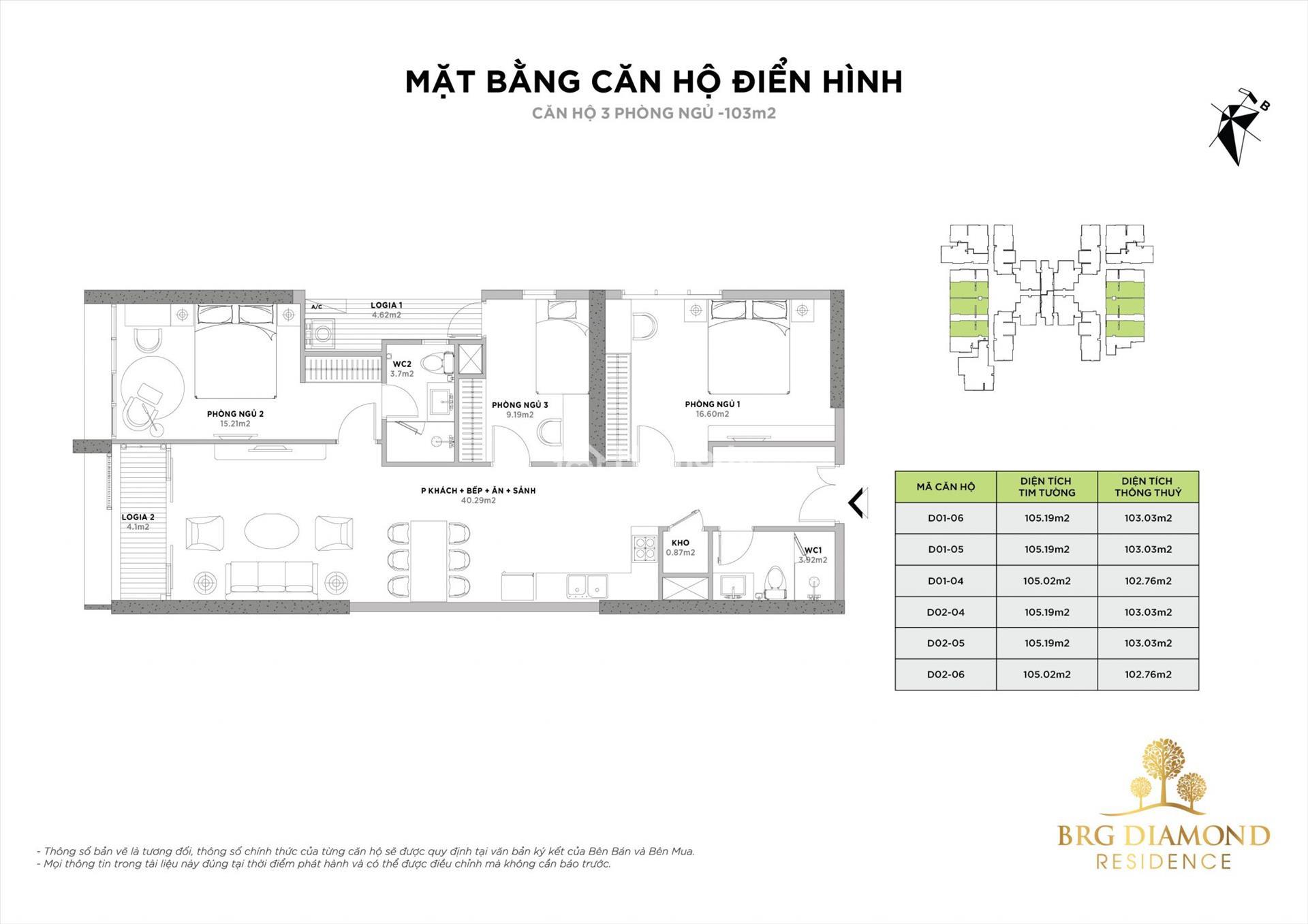 Thiết kế căn hộ 3 PN - 103m2