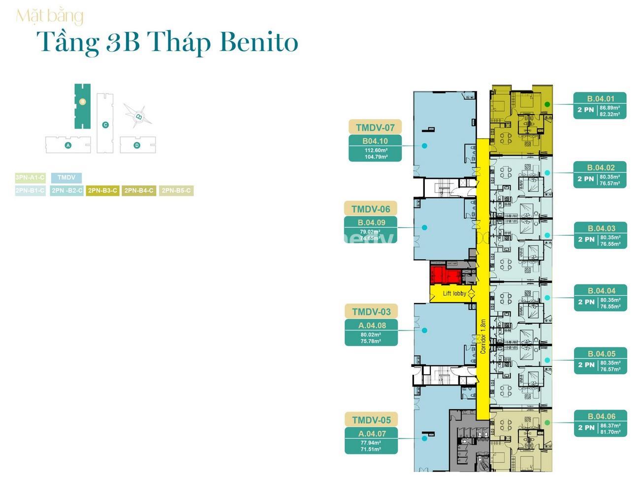 Mặt bằng 3D Tháp Benito