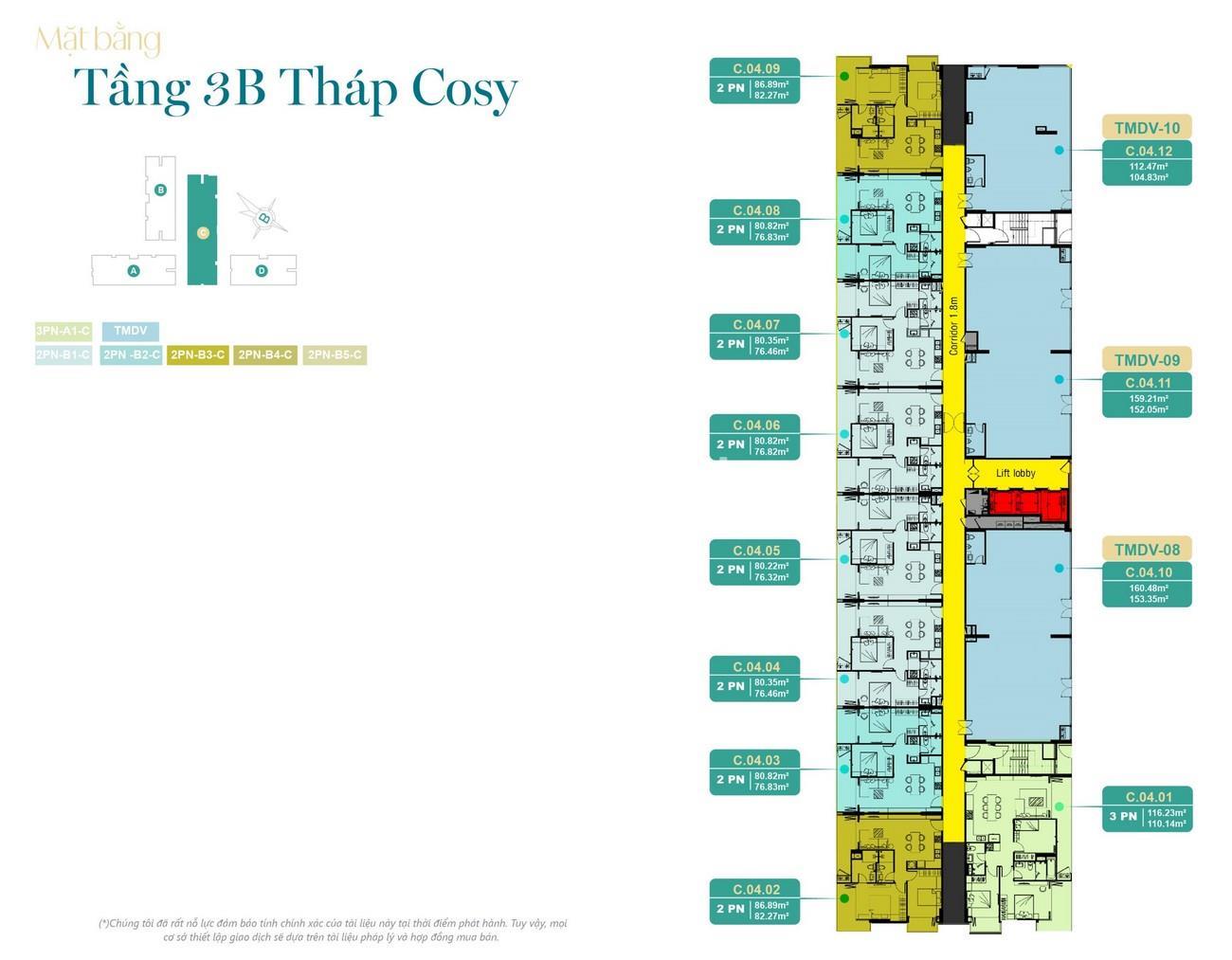 Mặt bằng 3D Tháp Cosy