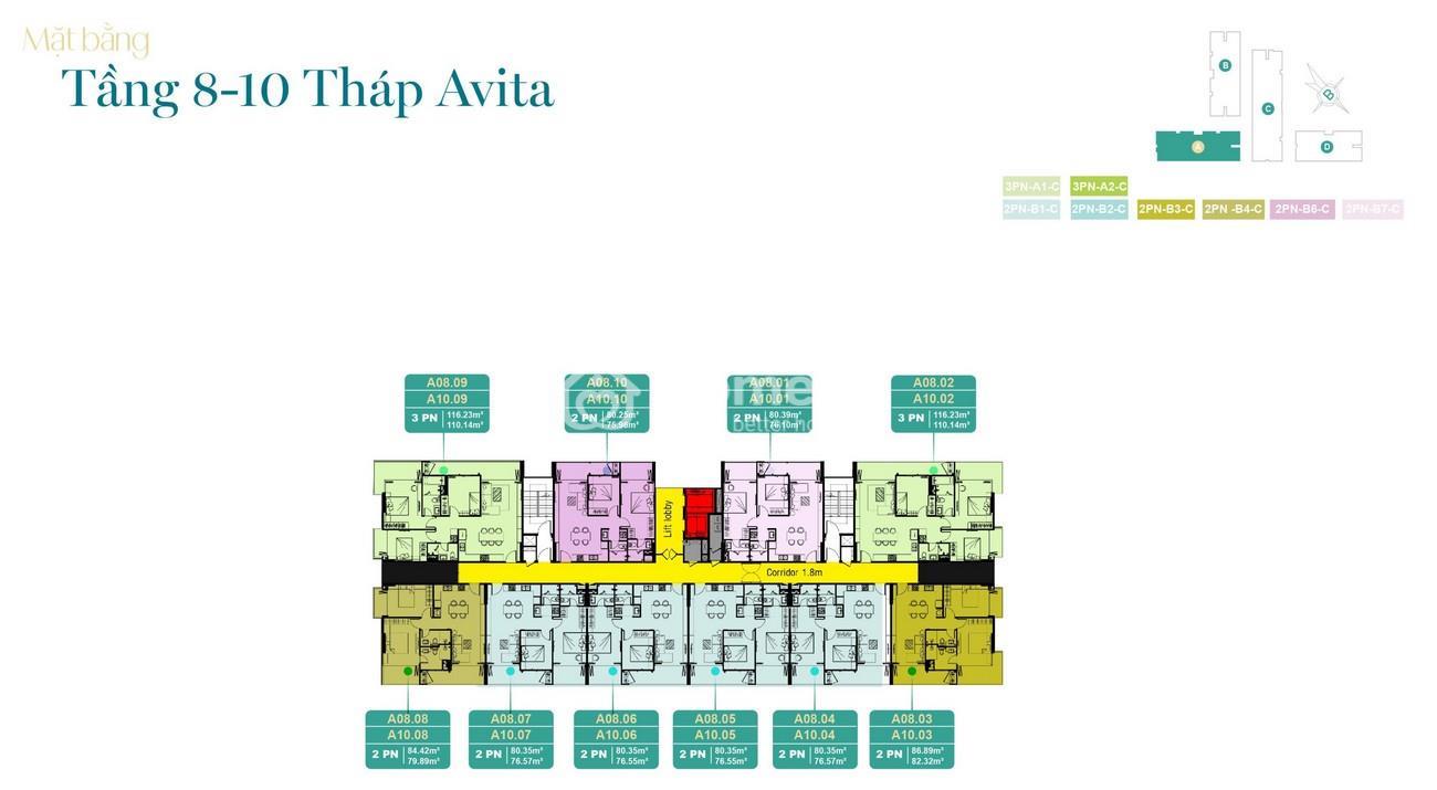 Mặt bằng 3D Tháp Avita