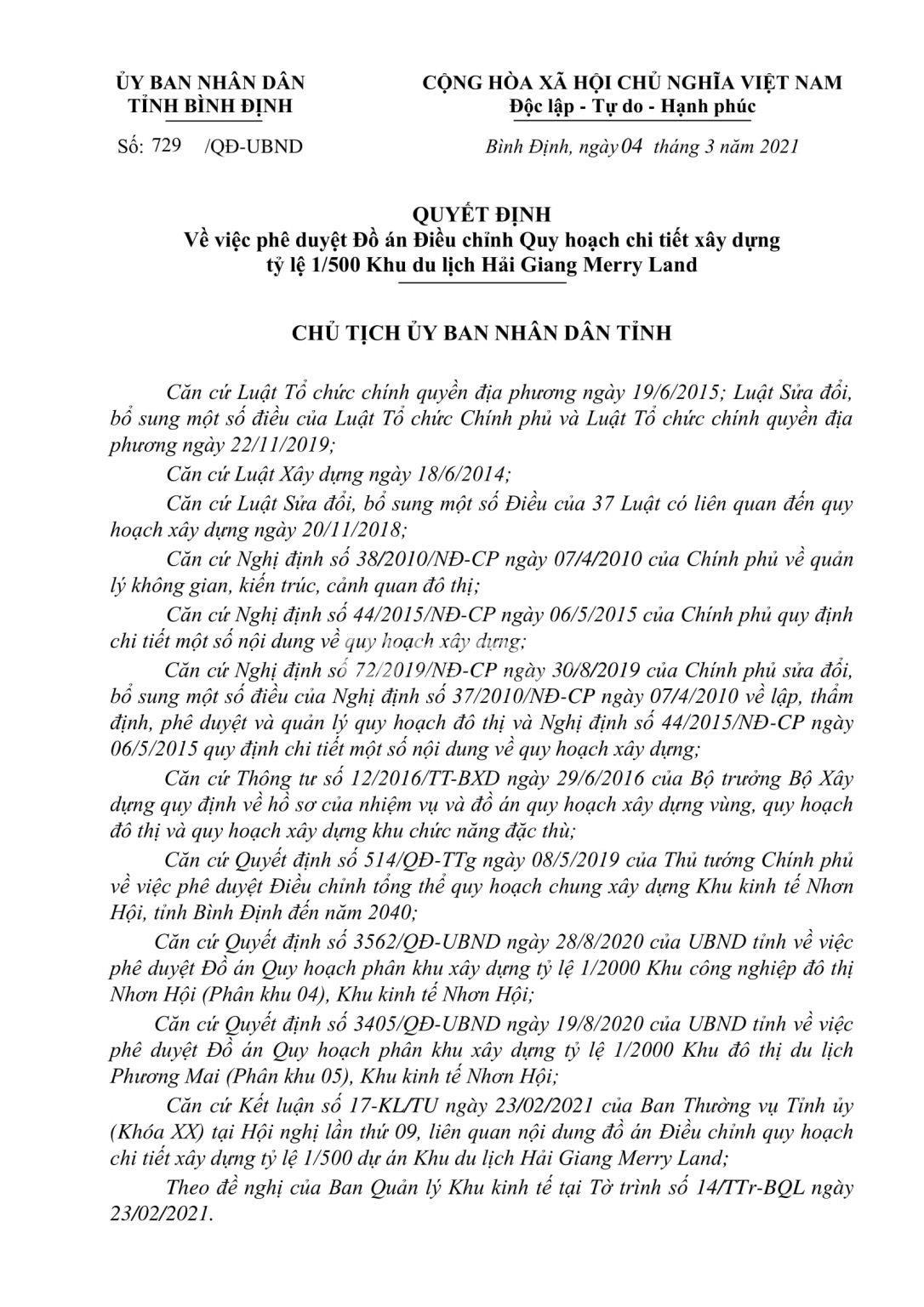 Pháp lý dự án Merry Land Quy Nhơn