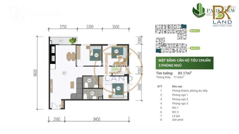 Mặt bằng dự án Parkview Iris Tower