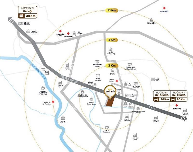 Vị trí dự án T&T Phố Nối