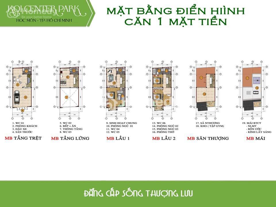 Mặt bằng điển hình căn 1 mặt tiền KOI Center Park