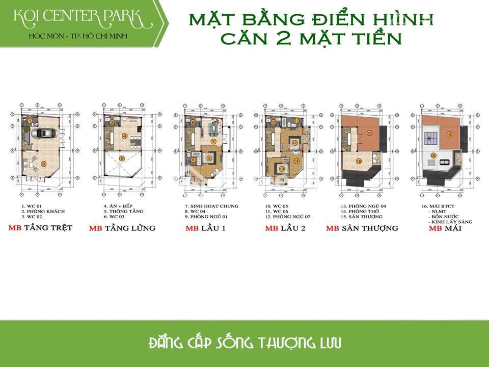 Mặt bằng điển hình căn 2 mặt tiền KOI Center Park