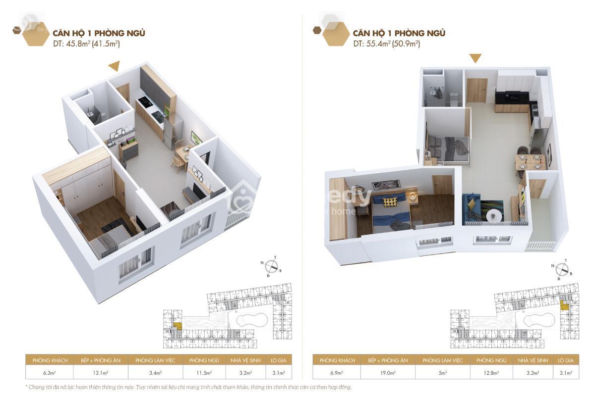 Mặt bằng căn hộ 1PN