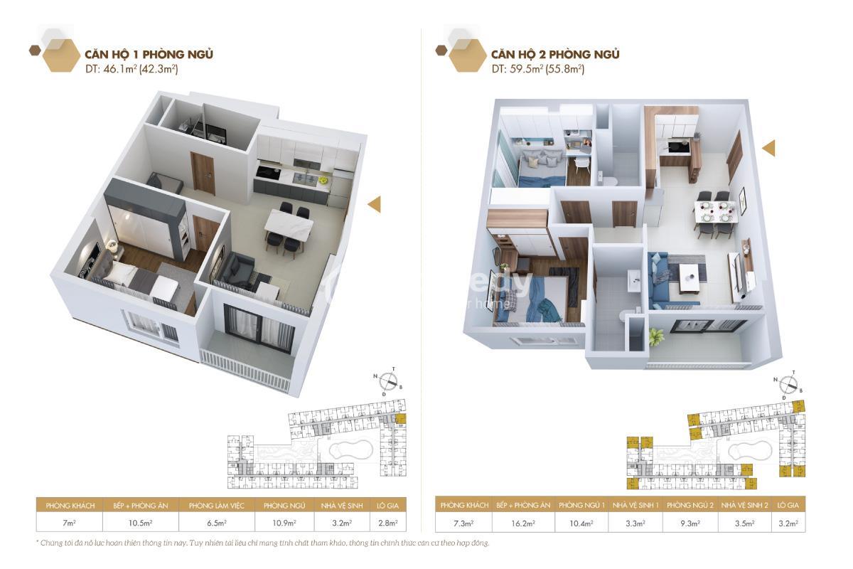 Mặt bằng căn hộ 2PN