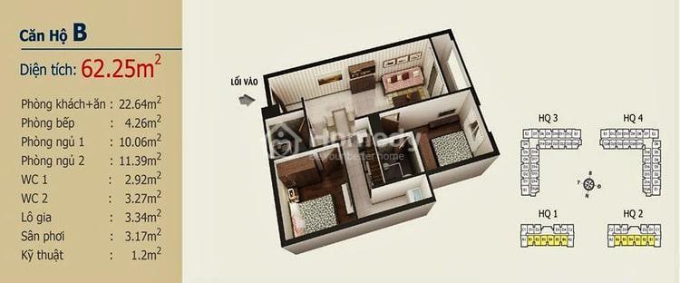 Mặt bằng căn hộ B dự án HQC Plaza (Hoàng Quân Plaza)