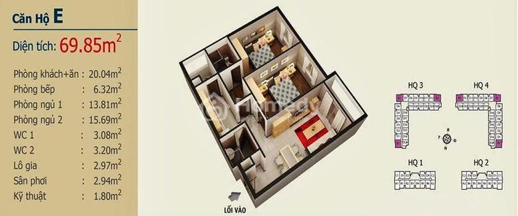 Mặt bằng căn hộ E dự án HQC Plaza (Hoàng Quân Plaza)