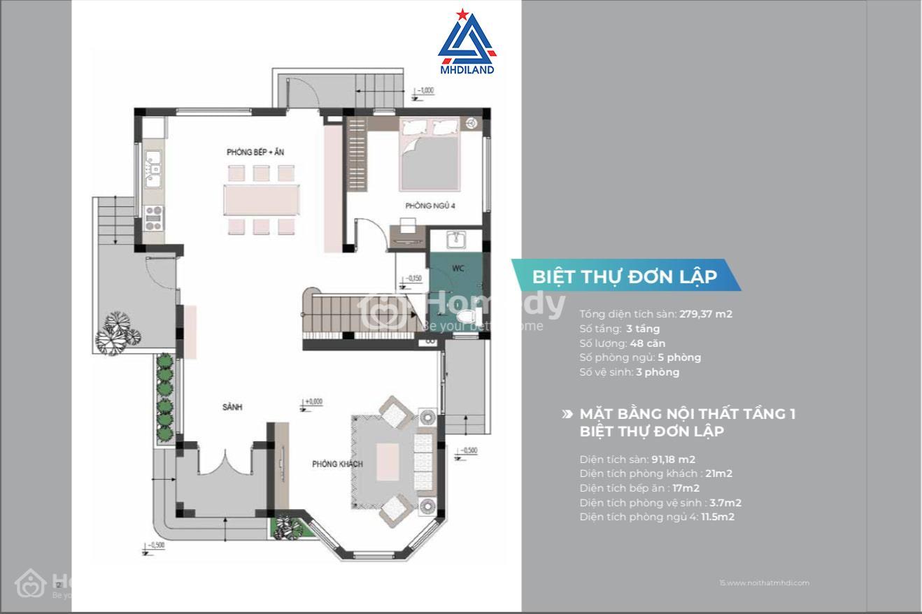 Thiết kế tầng 1 biệt thự đơn lập