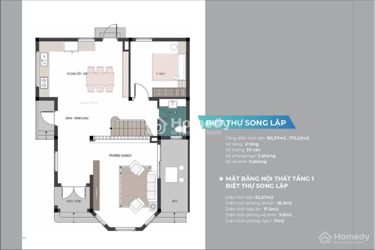 Thiết kế biệt thự Song Lập dự án MHDI Cam Ranh tầng 1