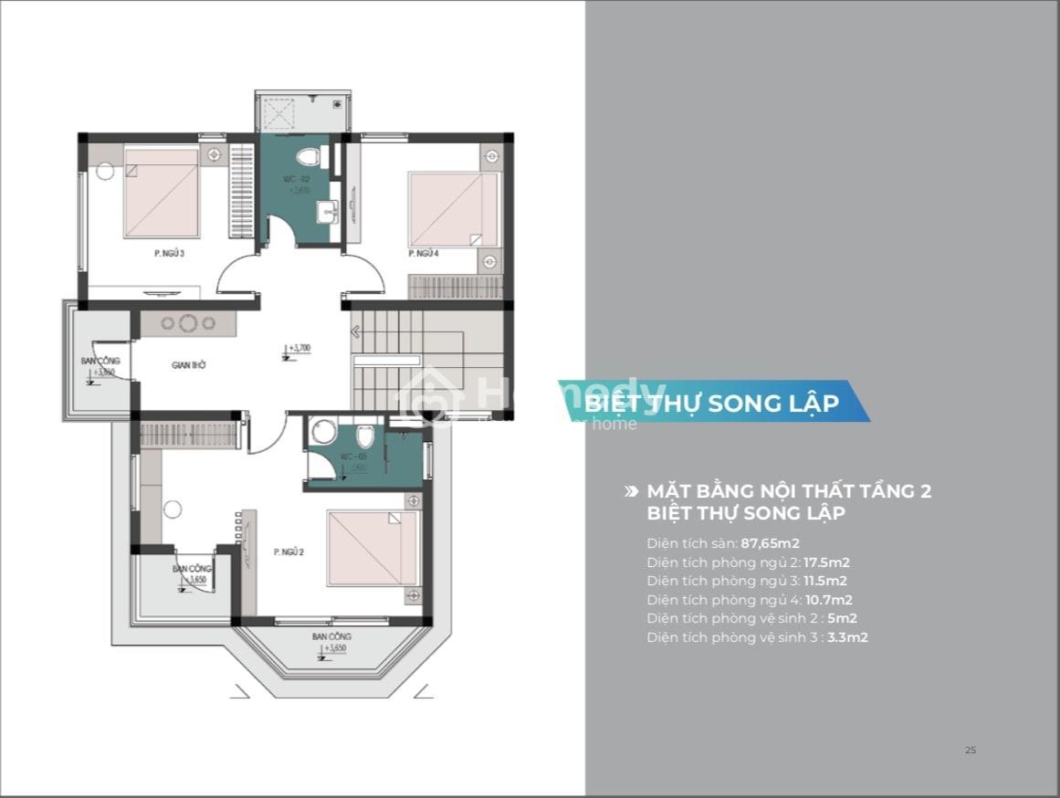 Thiết kế biệt thự Song Lập dự án MHDI Cam Ranh tầng 2