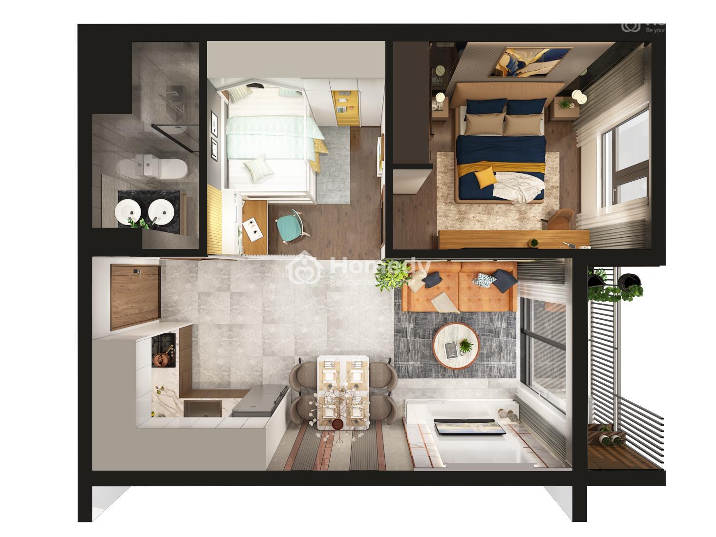 Thiết kế căn hộ 1PN tổng thể