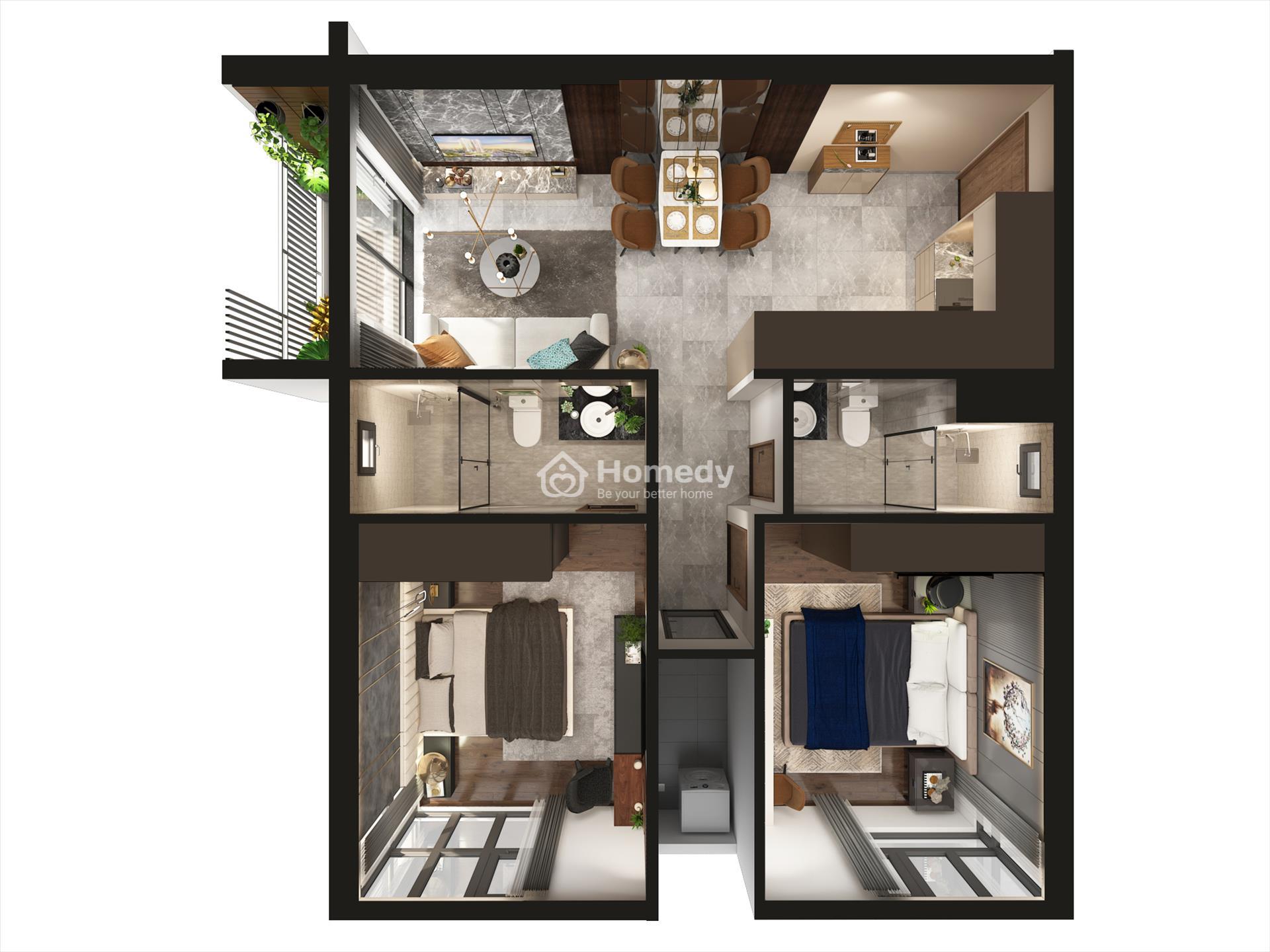 Thiết kế căn hộ 2PN tổng thể