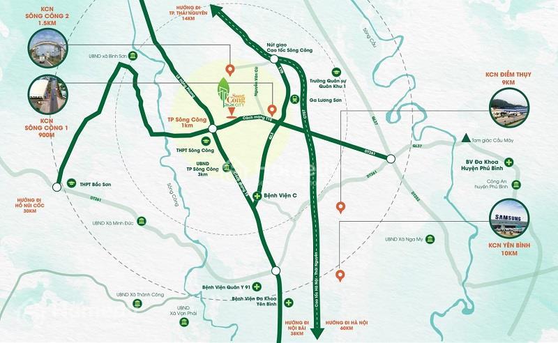 Vị trí dự án Khu đô thị Sông Công Park City