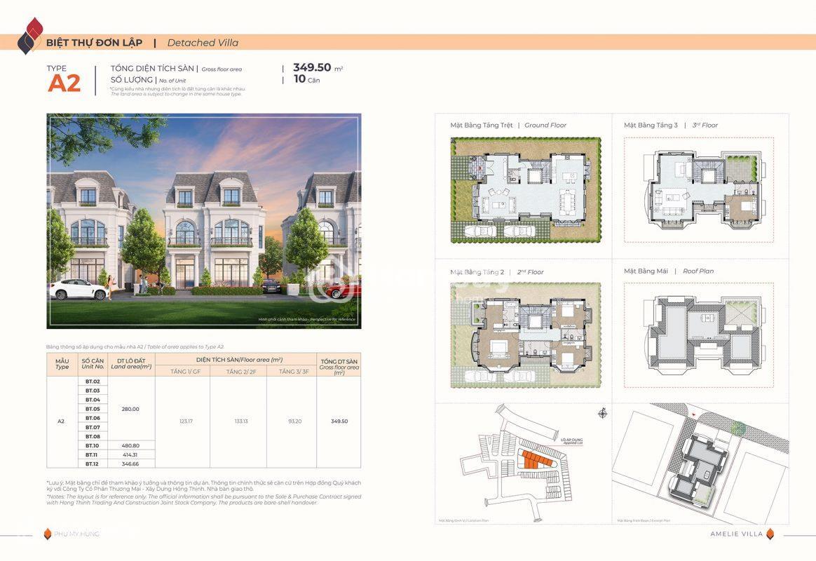 Mặt bằng biệt thự đơn lập A2