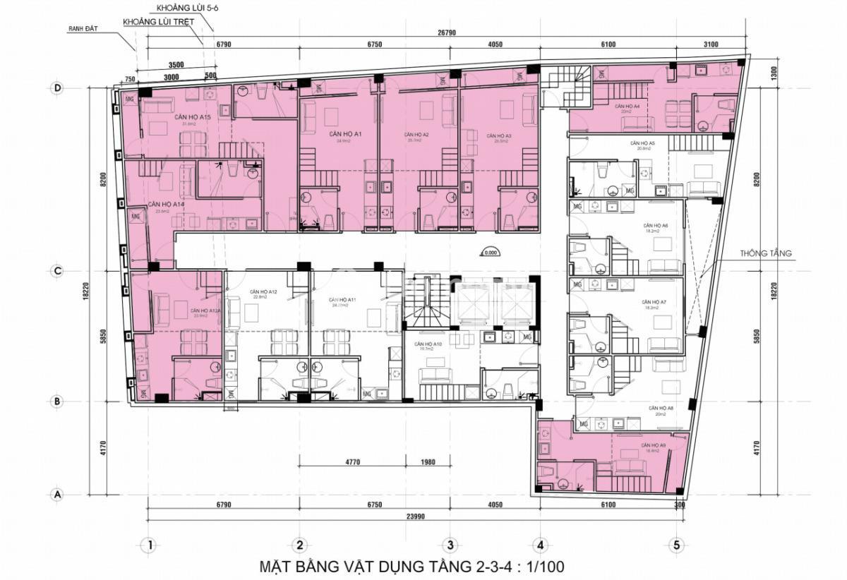 Mặt bằng tầng 2, 3, 4