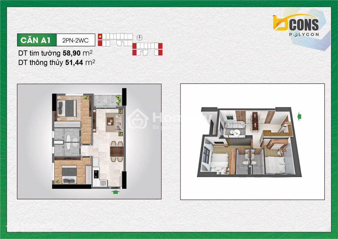 Thiết kế căn A1 dự án Bcons Polygon