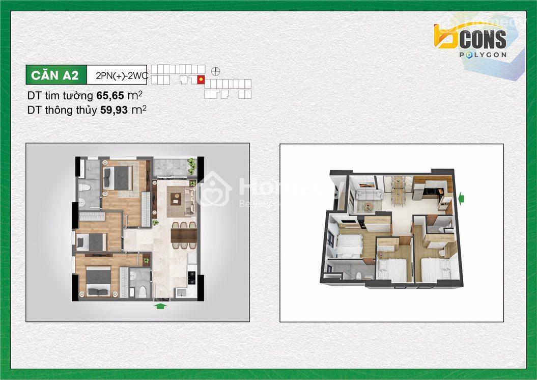 Thiết kế căn A2 dự án Bcons Polygon