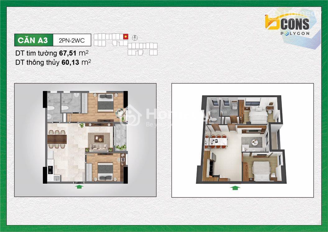 Thiết kế căn A3 dự án Bcons Polygon