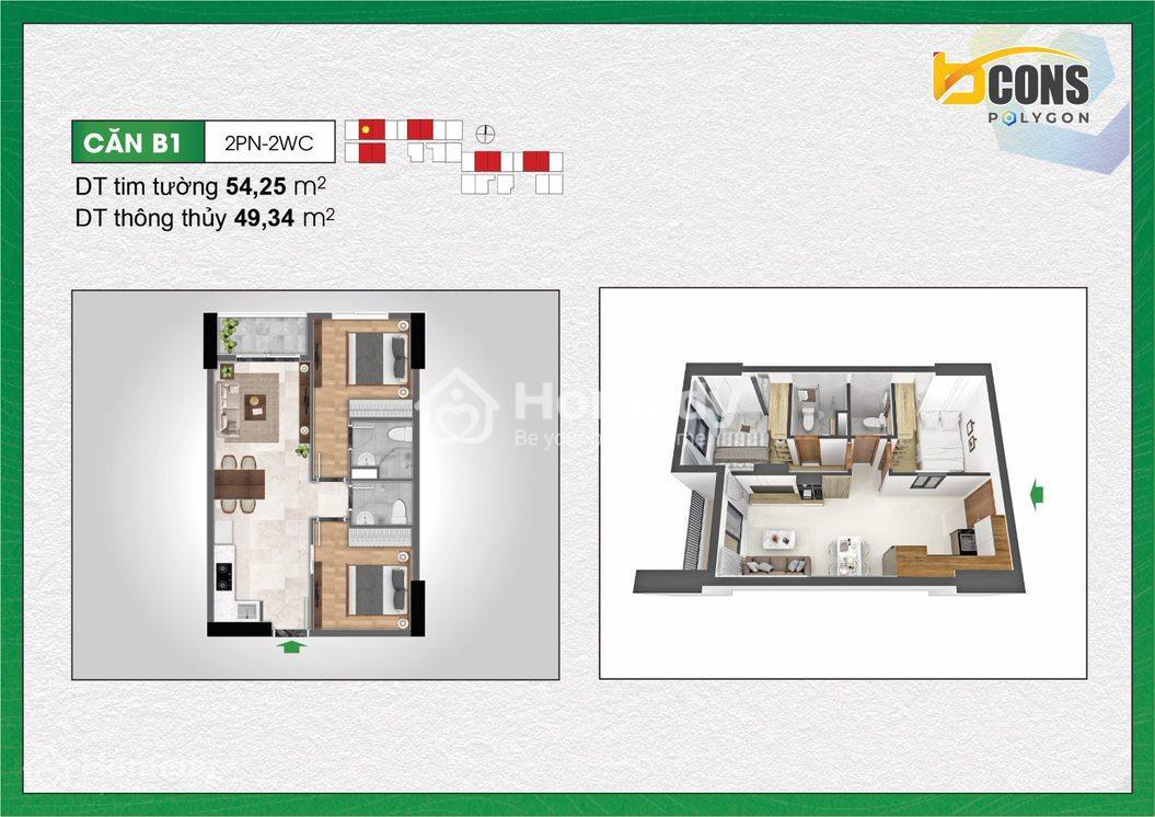 Thiết kế căn B1 dự án Bcons Polygon
