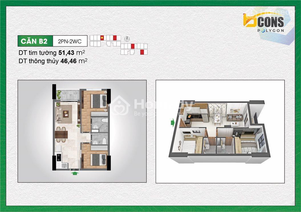 Thiết kế căn B2 dự án Bcons Polygon