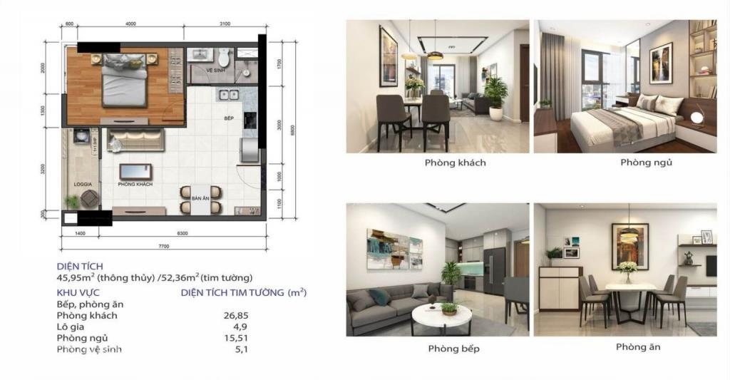 Mặt bằng căn hộ 1 PN