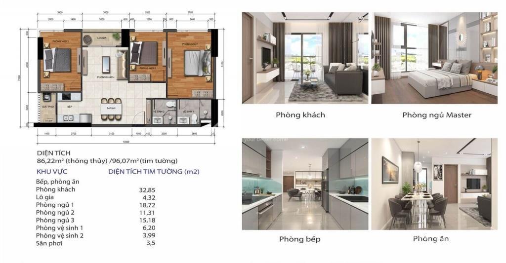 Mặt bằng căn hộ 3 PN